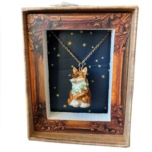 NIB Camp Hollow "Spring Fox" collection porcelain fox pendant necklace